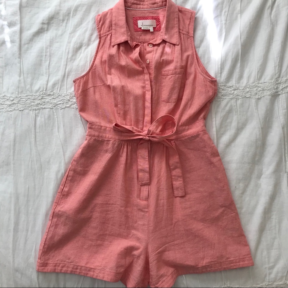 Anthropologie Linen Blend Coral Pink Romper